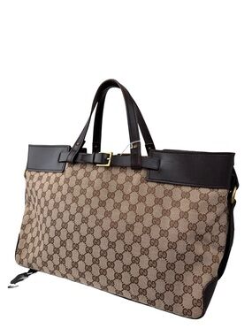 Gucci Beige Brown GG Canvas Tote with Dark Brown Leather sz: 40x27x12cm